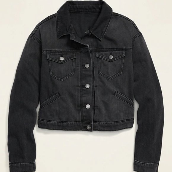 Cropped Black Jean Jacket - Picture 3 of 6